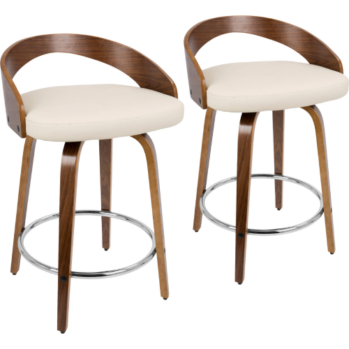 Grotto Swivel Counter Stool in Walnut with Cream Leatherette (Set of 2)
